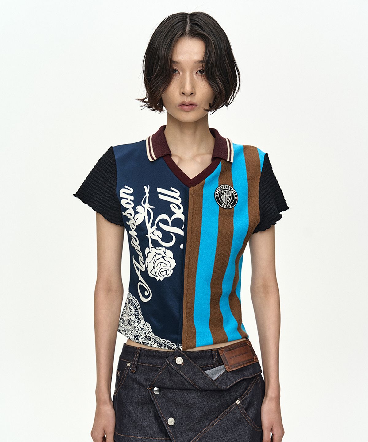 앤더슨벨(ADSB ANDERSSON BELL) REWORKED FOOTBALL COLLAR TOP atb1558w(NAVY/BLUE)