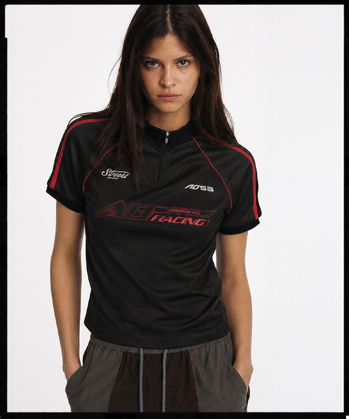 앤더슨벨(ADSB ANDERSSON BELL) PRINTED RACING ZIP-UP TOP atb1490w(BLACK)