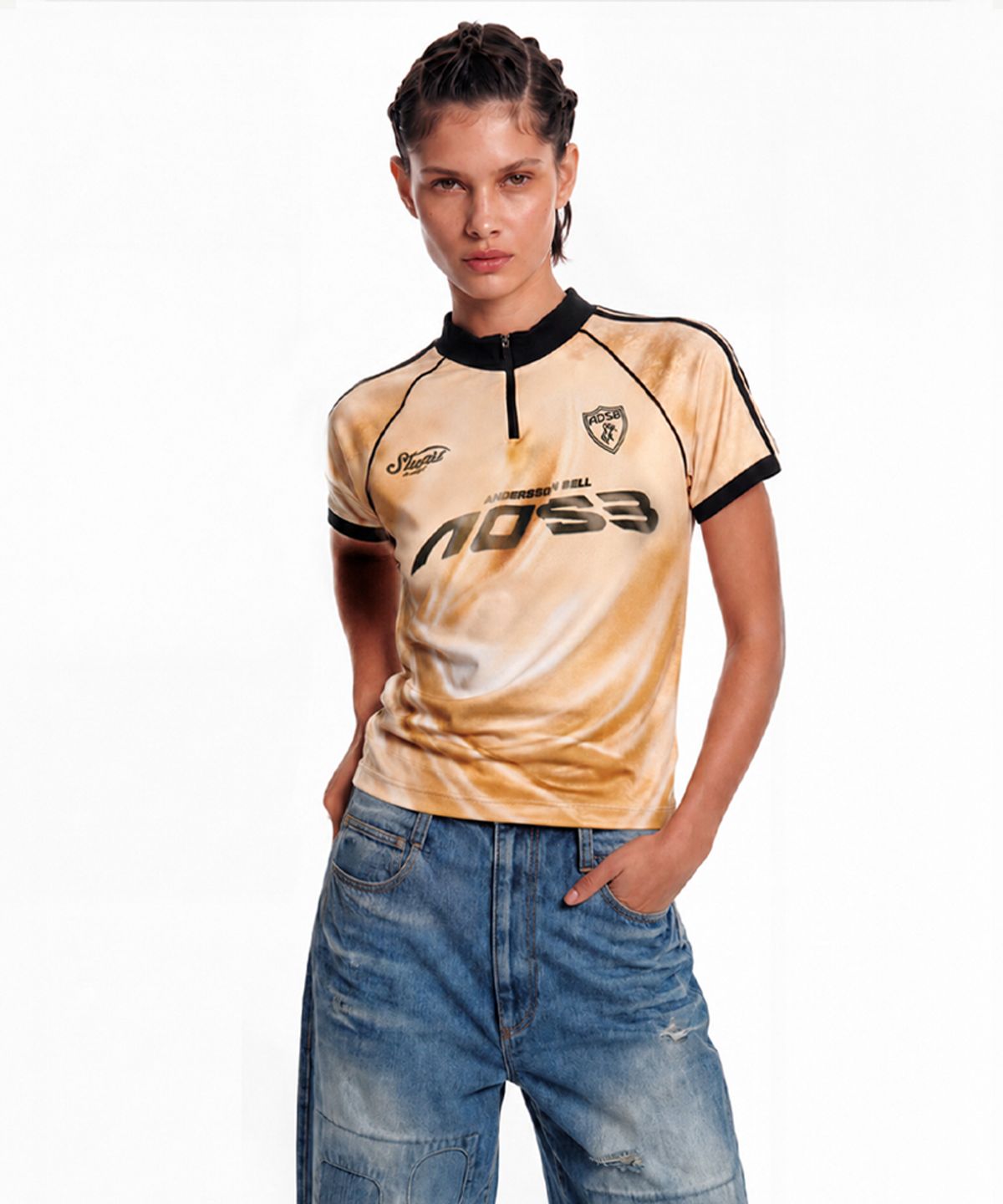 앤더슨벨(ADSB ANDERSSON BELL) PRINTED FOOTBALL ZIP-UP TOP atb1489w(GOLD)