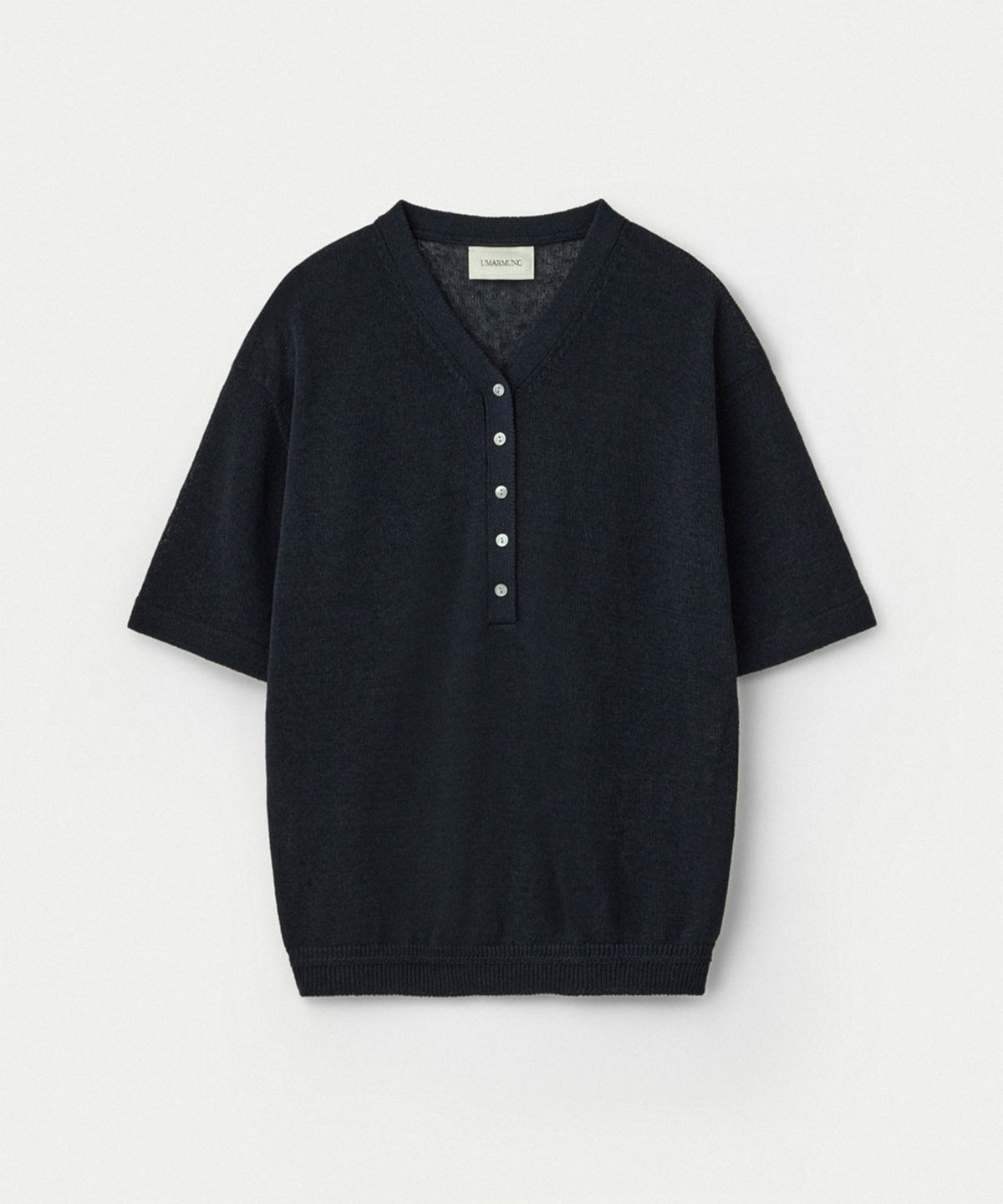 우마뭉(UMARMUNG) High Twist Cotton Henley Neck Pullover_Deep sea