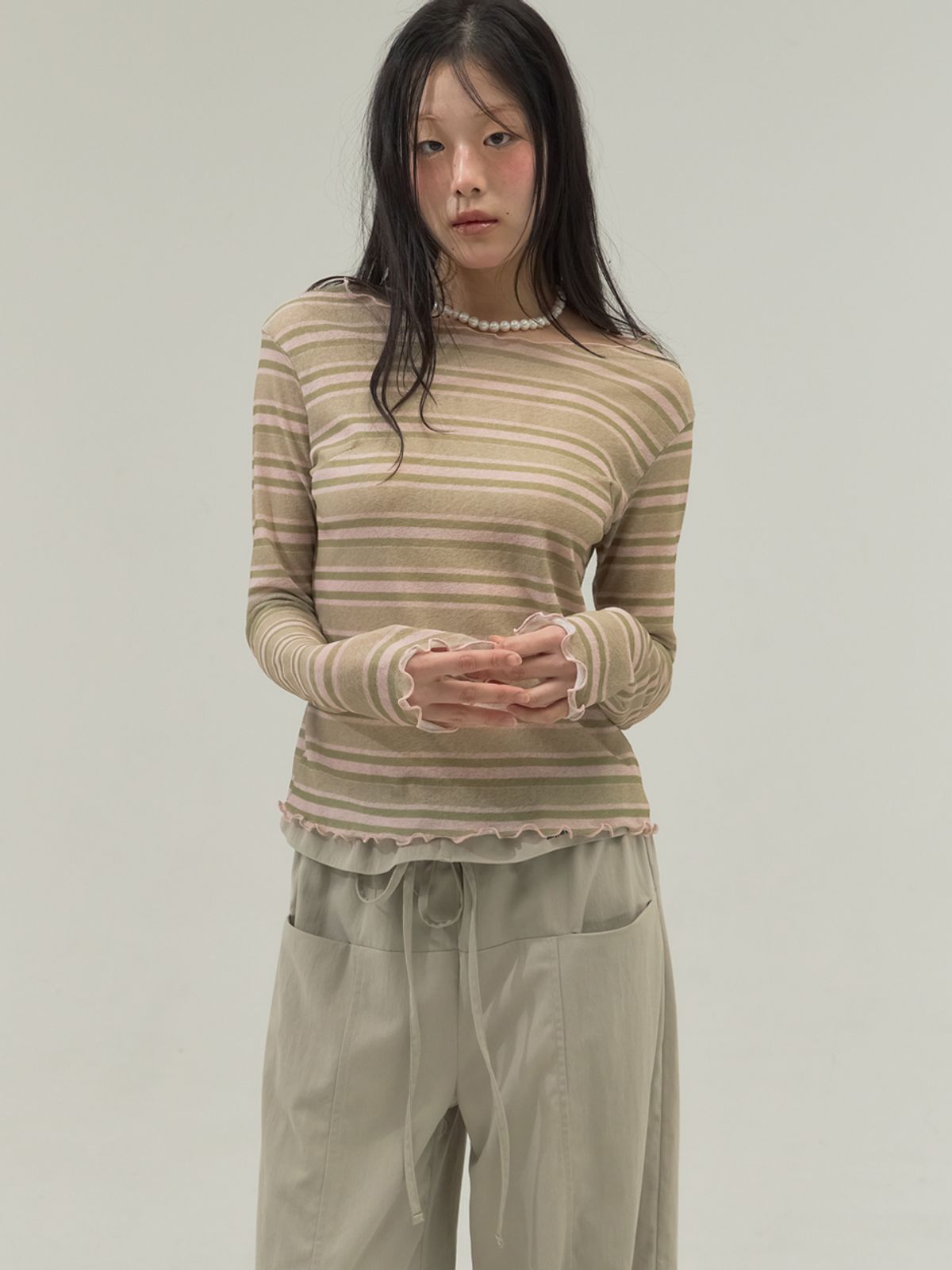 쏘리, 투 머치 러브(SORRY, TOO MUCH LOVE) Faded  Stripe Boatneck Top_Pink