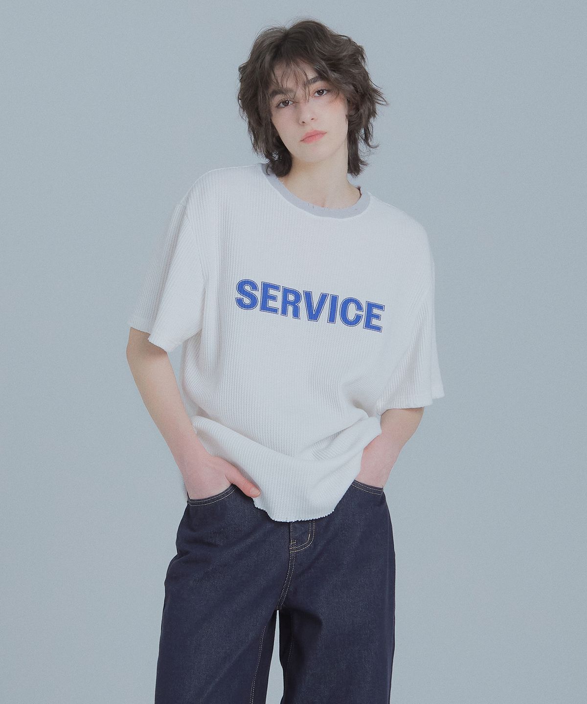 프랜틱서비스(FRANTICSERVICE) 빈티지 와플 티셔츠 - 화이트