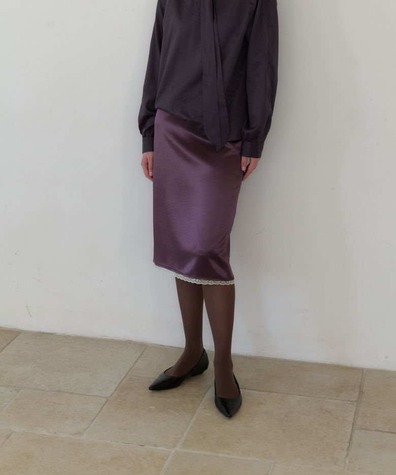 Lace Satin Long Skirt - Purple