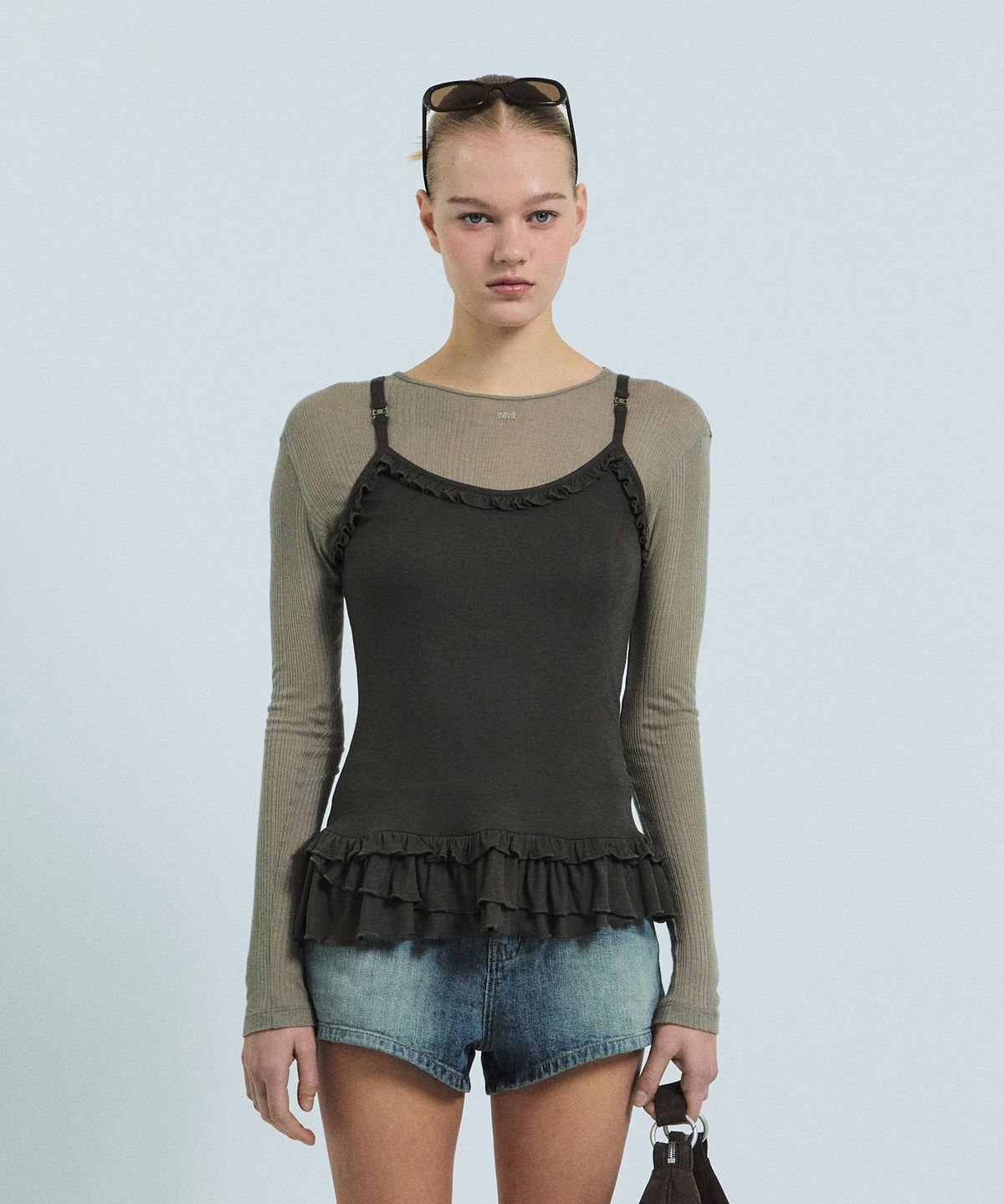 그로브(GROVE) LIV FRILL SLEEVELESS (BROWN)