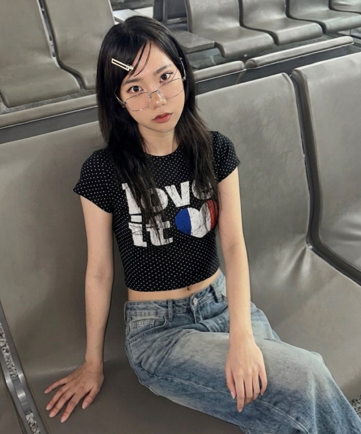 카고브로스 포 우먼(CARGOBROS FOR WOMAN) 빈티지 하트 파리 플래그 숏 반팔 티셔츠 (블랙)