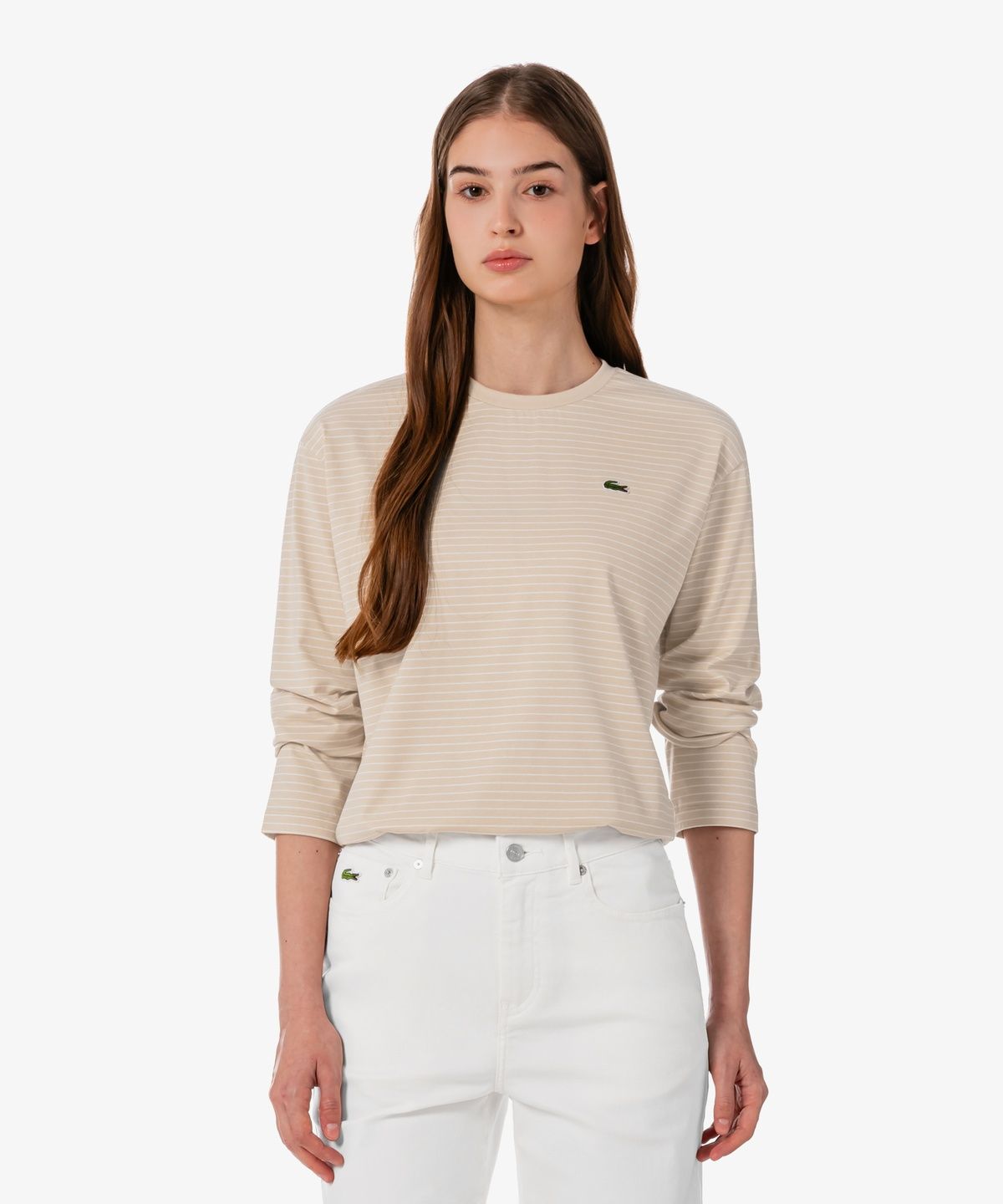 라코스테(LACOSTE) 여성 스트라이프 리본 긴팔 티셔츠 TF932E-56G X6F