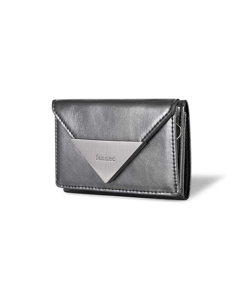CRINKLE TRIANGLE TRIPLE WALLET - METAL GREY
