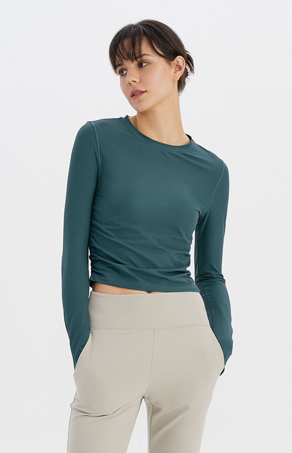 위뜨(HUIT) 골지 셔링 티셔츠 HTWTL3L22T