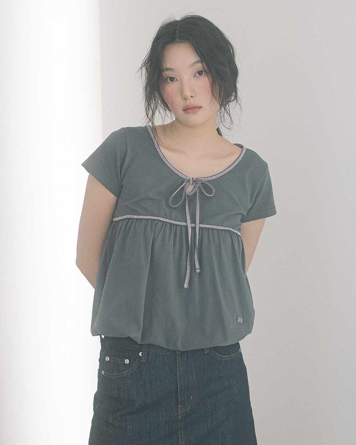 해비즘(HAVISM) LINE BALLOON S/S TEE(CHARCOAL)