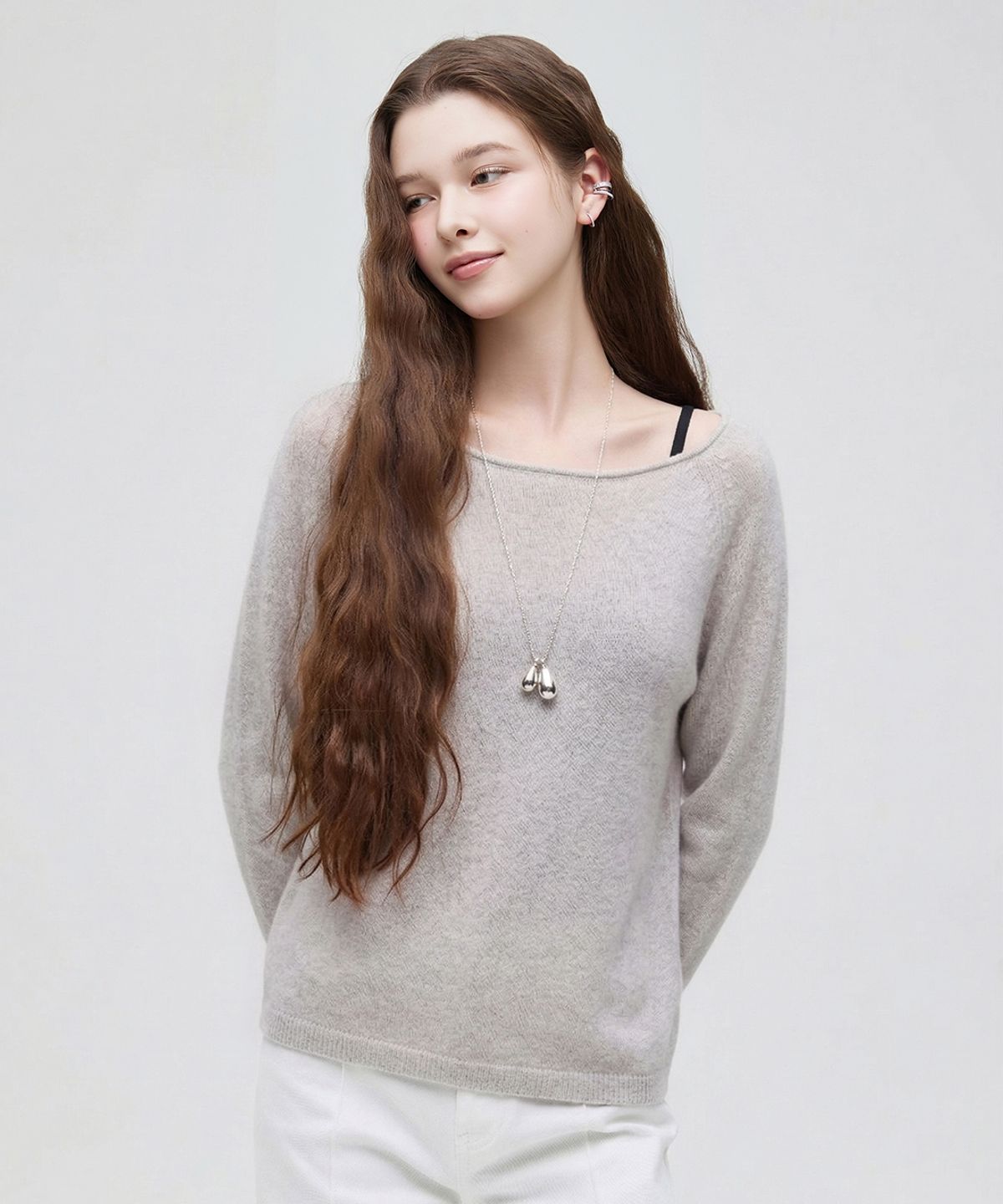 로엠(ROEM) 린넨라이크 크롭 니트(LIGHT GRAY) RMKAG25NT1