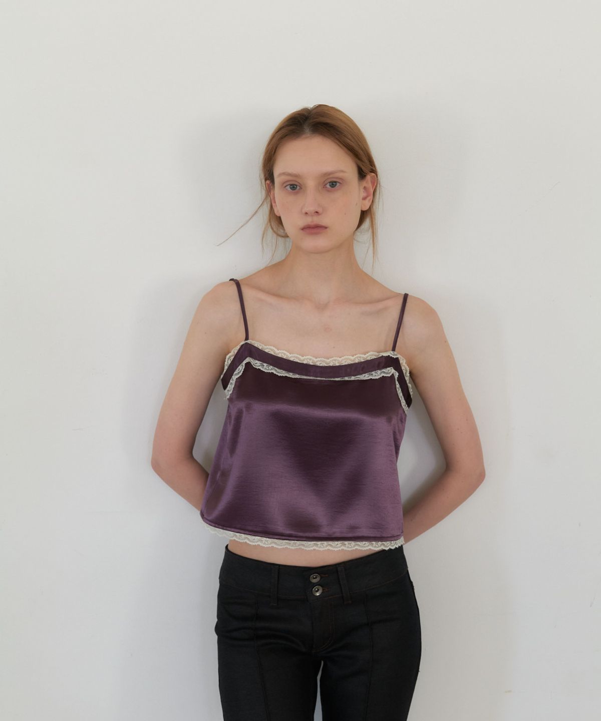 앤테(AENTE) Lace Satin Top - Purple