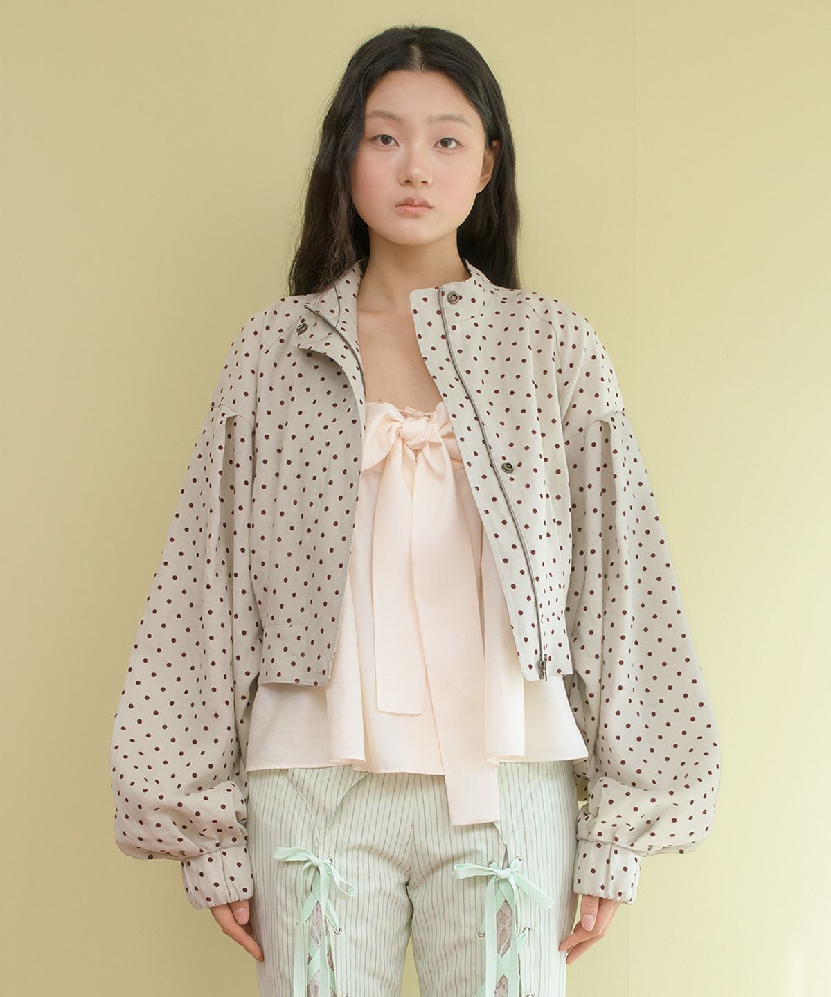 센뉴(SENUE) Dotty Linen Volume Bomber Jacket (BEIGE)