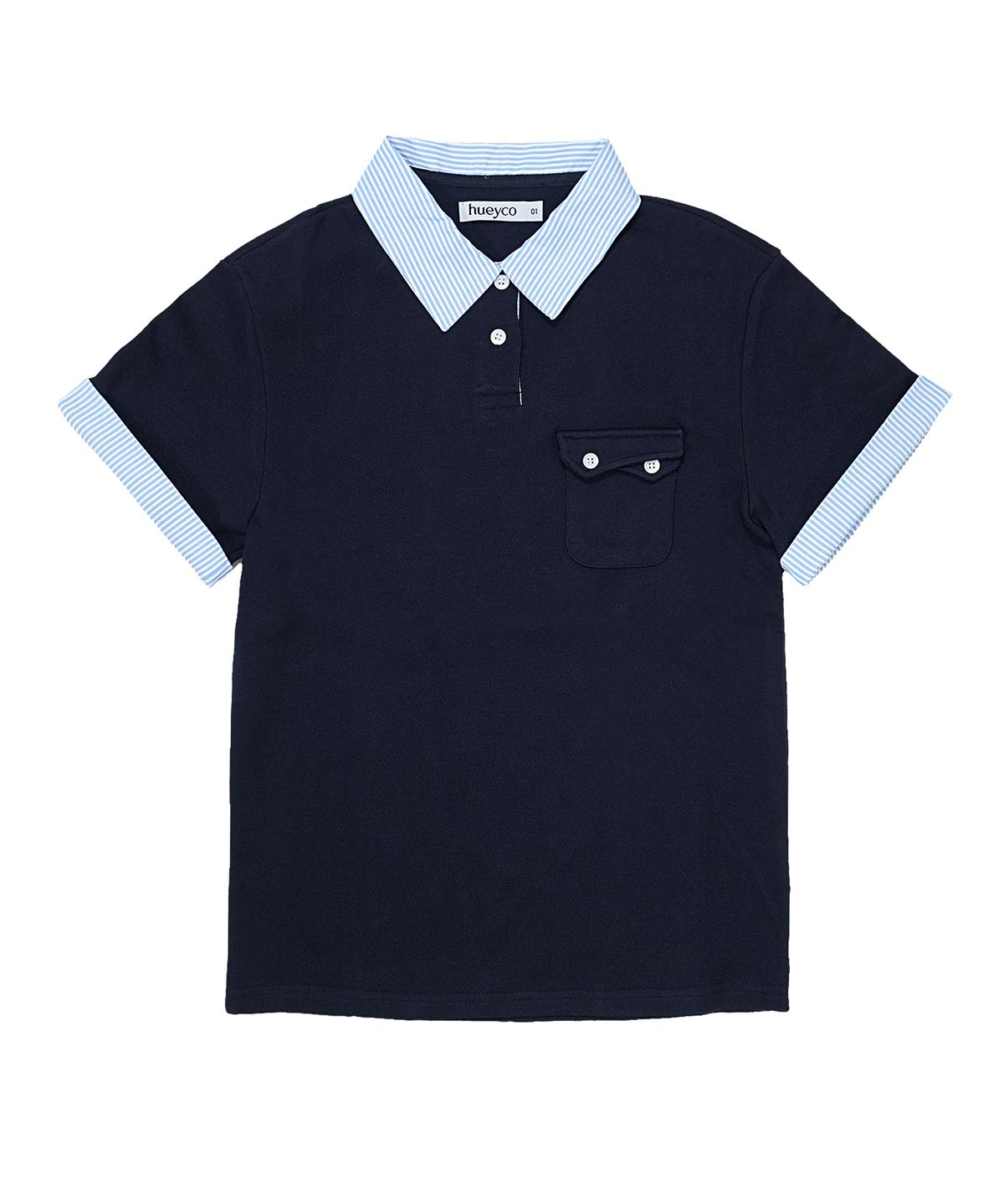 휴이(HUEY) Stripe Rollup Polo Tee Navy