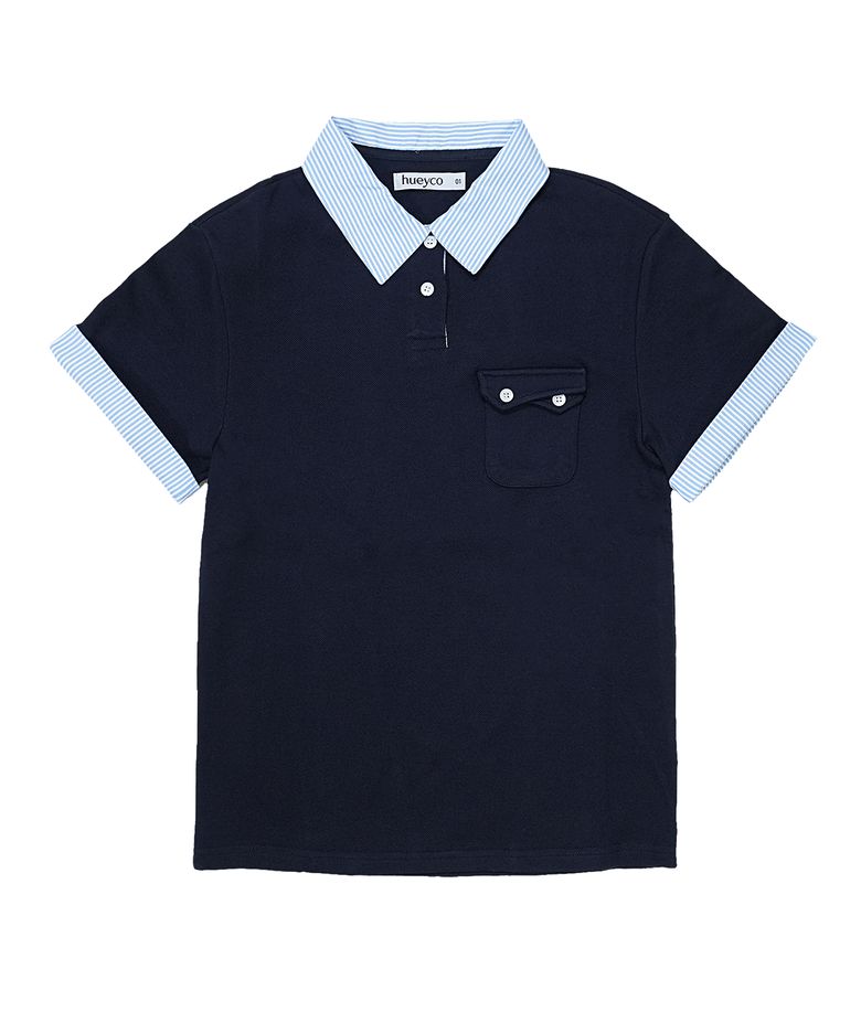 Stripe Rollup Polo Tee Navy