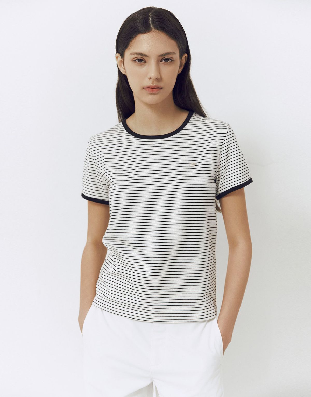 지오다노(GIORDANO) 코튼스판 팬던트 링거 반팔 티셔츠(STR) 326545 [2color]
