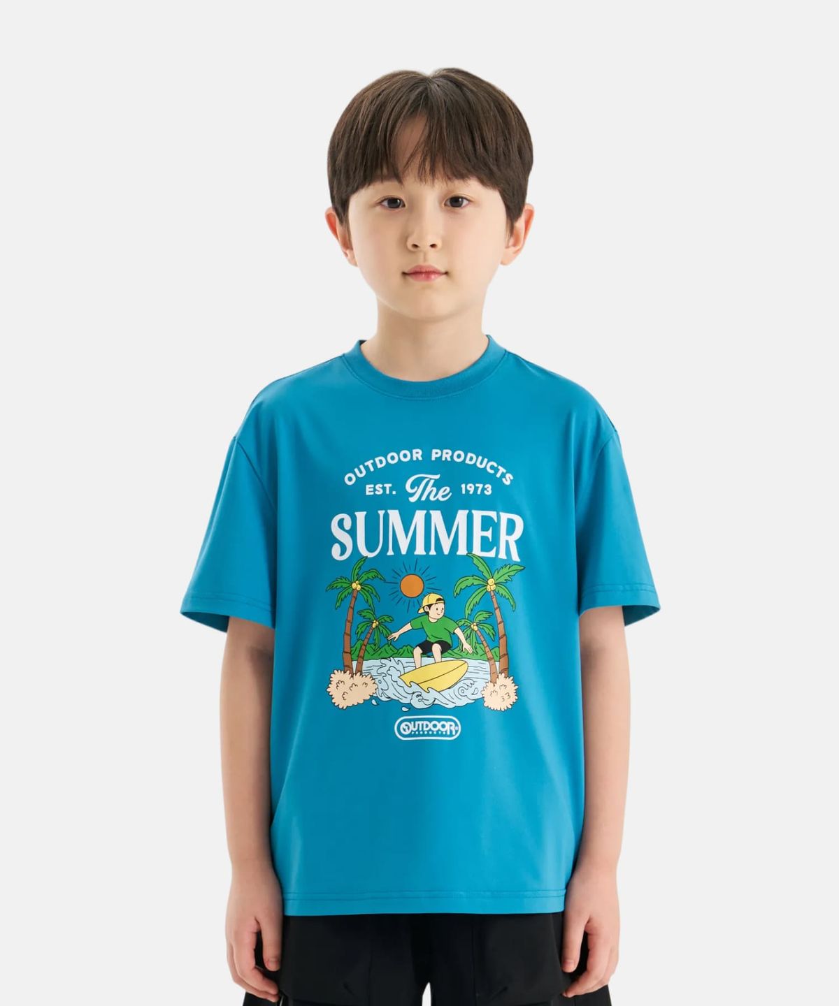 아웃도어 프로덕츠 키즈(OUTDOOR PRODUCTS KIDS) 쿨터치 썸머 그래픽 반팔 티셔츠 (블루그린) OD262ISS21_BGN