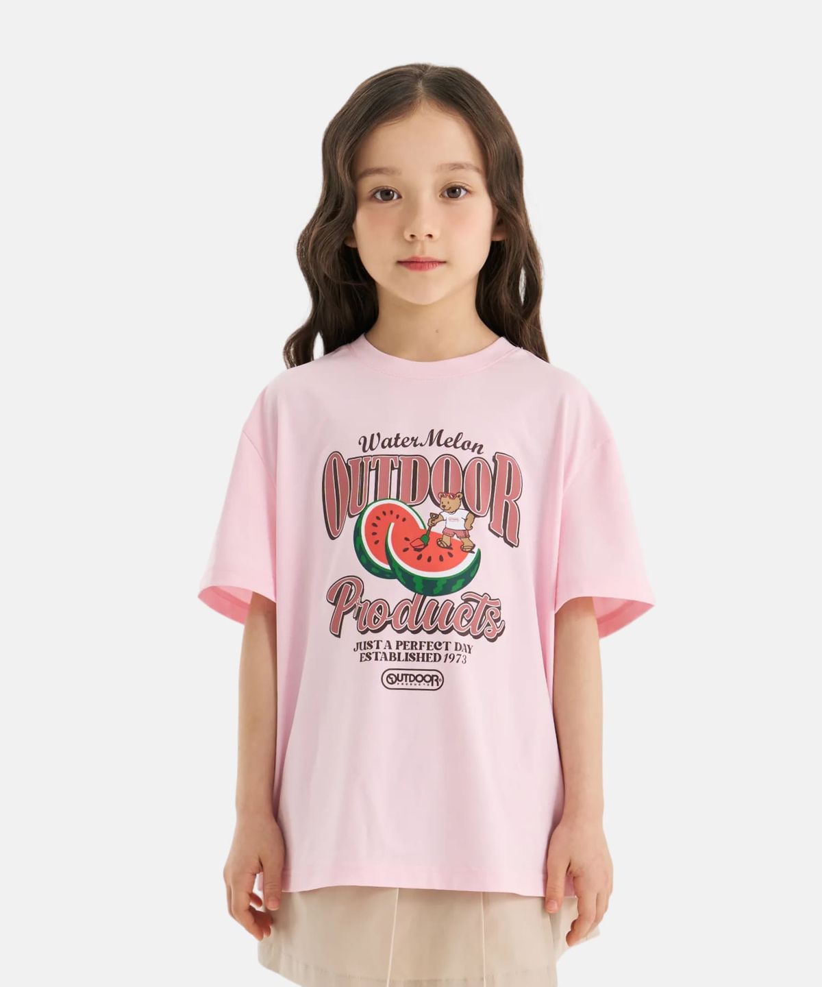 아웃도어 프로덕츠 키즈(OUTDOOR PRODUCTS KIDS) 쿨터치 수박 그래픽 반팔 티셔츠 (라이트 핑크) OD262ISS23_LPK