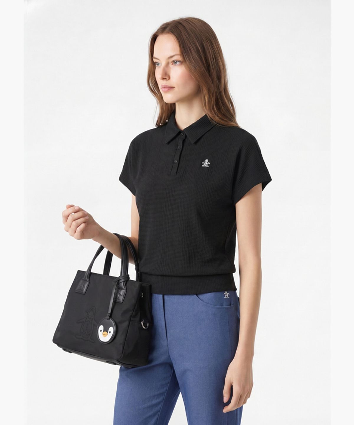 먼싱웨어(MUNSINGWEAR) 여성 돌먼 써커 티셔츠 블랙 MR222LST51