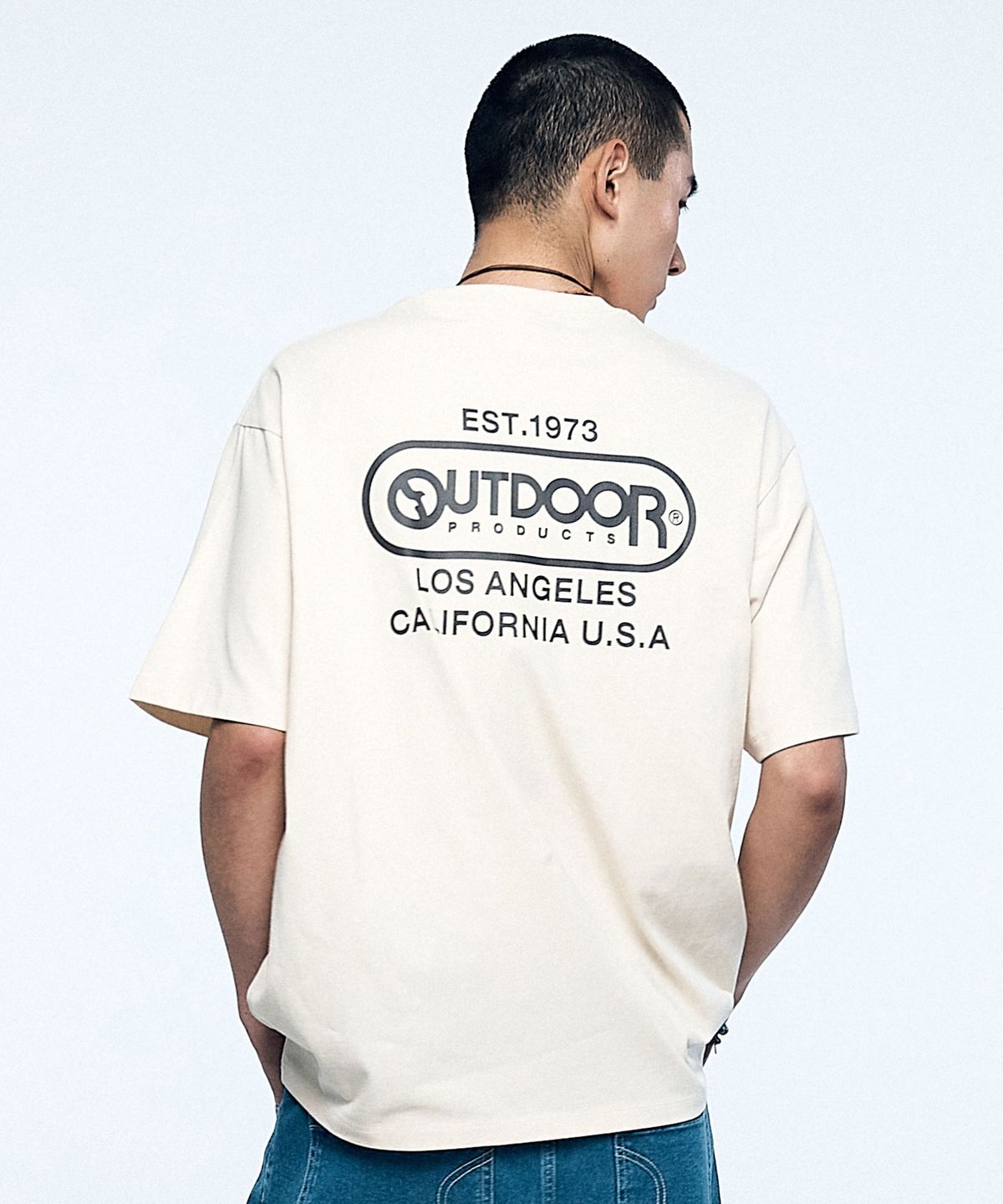 아웃도어 프로덕츠(OUTDOOR PRODUCTS) 오버핏 백로고 티셔츠 (크림)