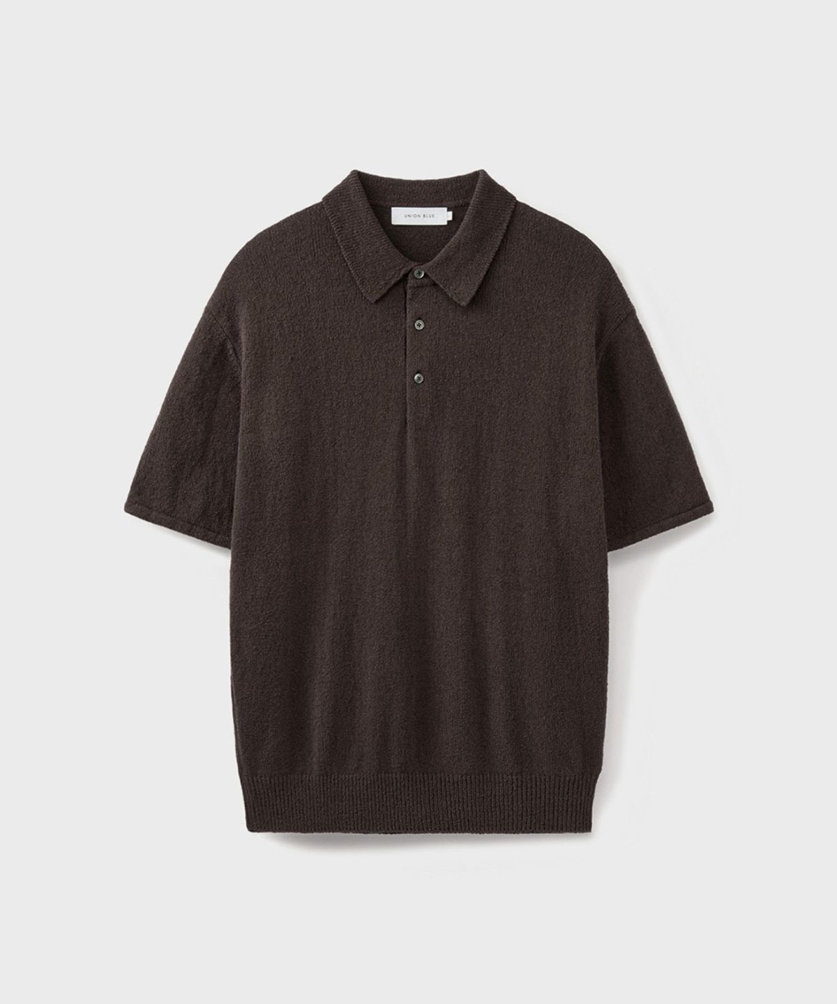유니온블루(UNION BLUE) CLOUD BOUCLE COLLAR HALF KNIT [BROWN]