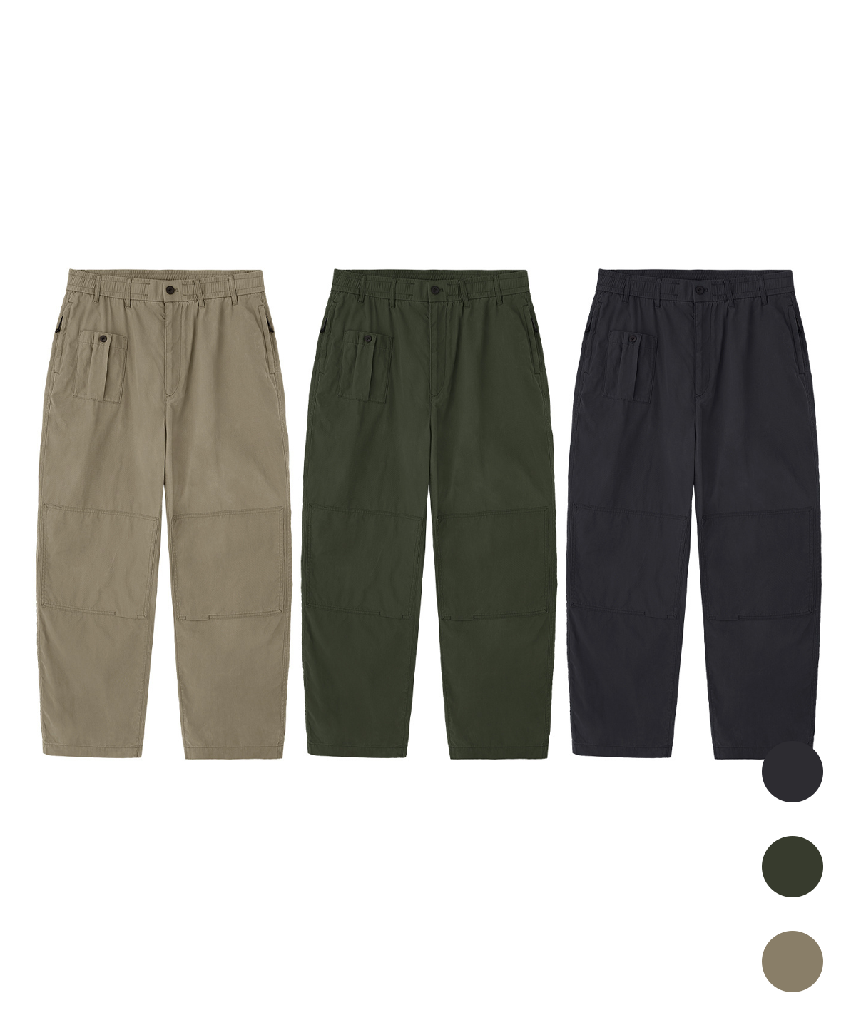 버튼서울(BUTTON SEOUL) 고프코어 코튼 나일론 더블니 유틸리티 팬츠 (3 COLOR)