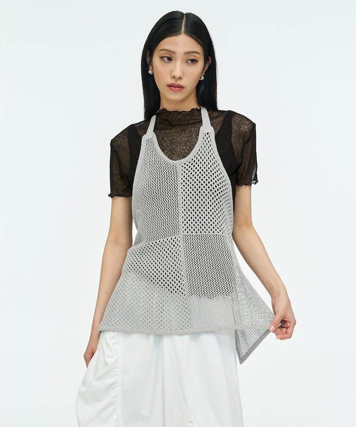 앙개(ANGGAE) Net Apron Top  Grey
