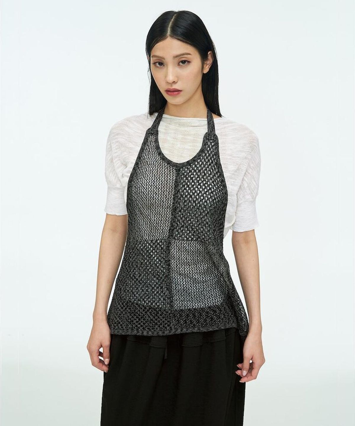 앙개(ANGGAE) Net Apron Top  Black
