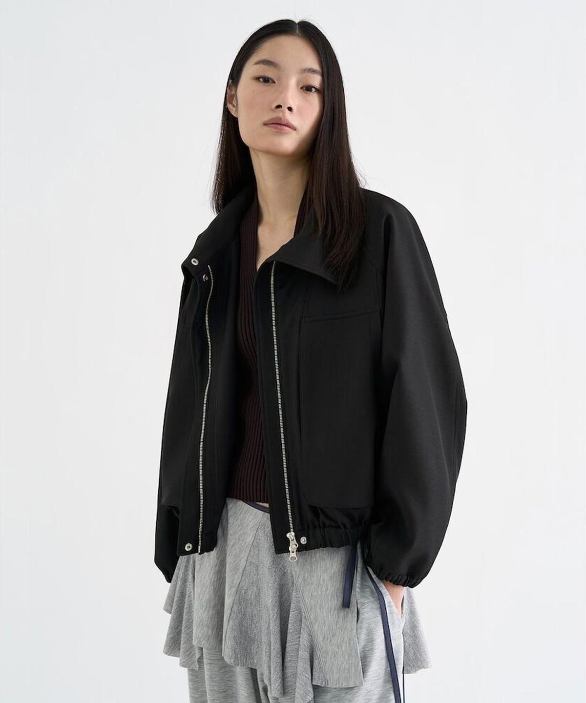 앙개(ANGGAE) High Neck Bomber  Black