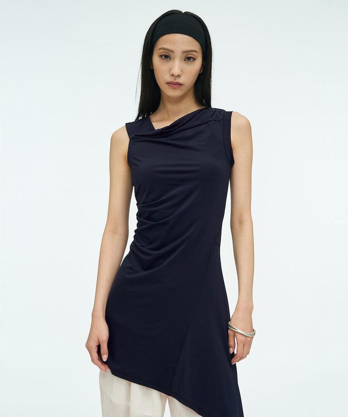 앙개(ANGGAE) Unbalanced Mini Dress  Navy