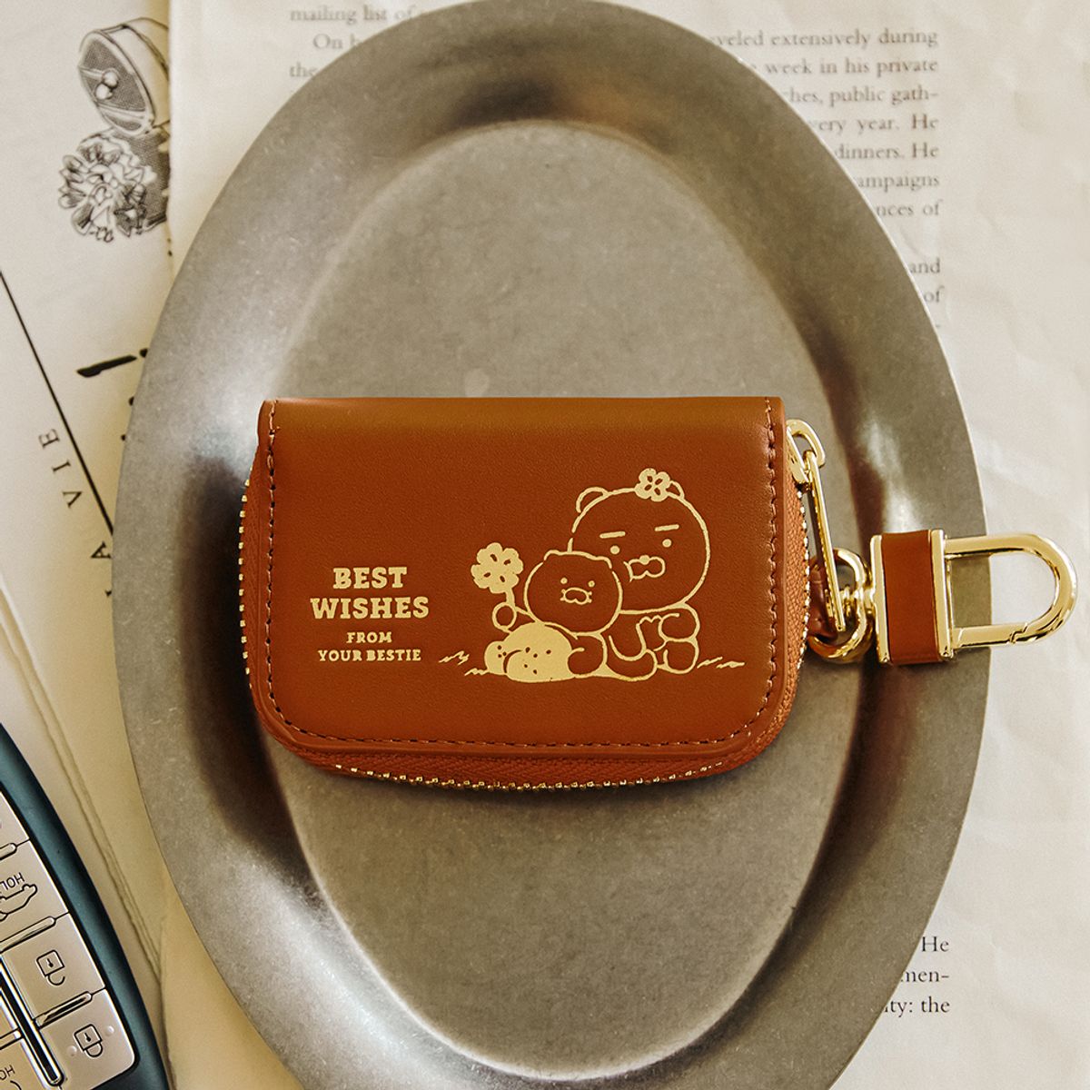 카카오프렌즈(KAKAO FRIENDS) 레더 스마트키 케이스 브라운_춘식이