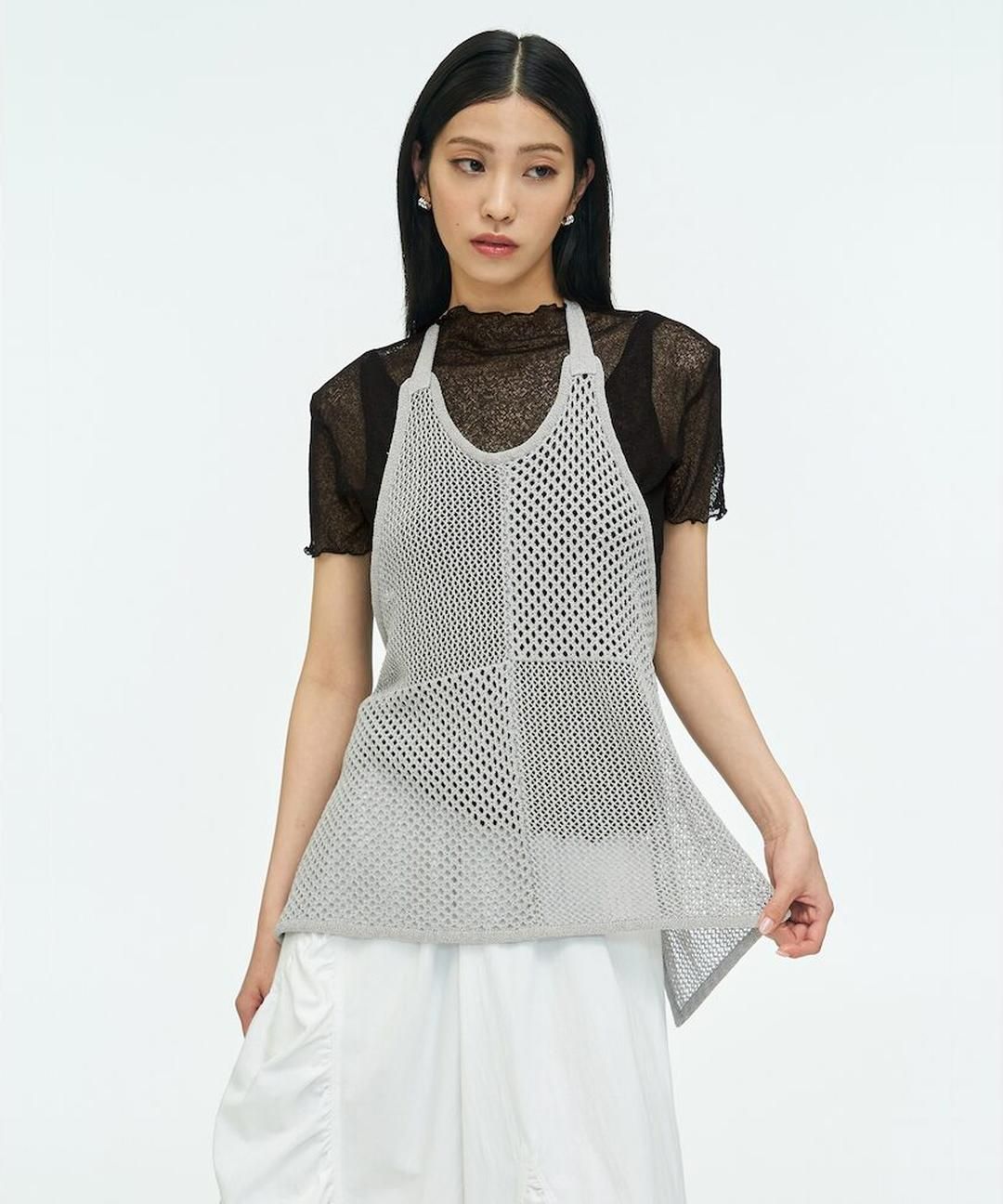 MUSINSA | ANGGAE Net Apron Top Grey