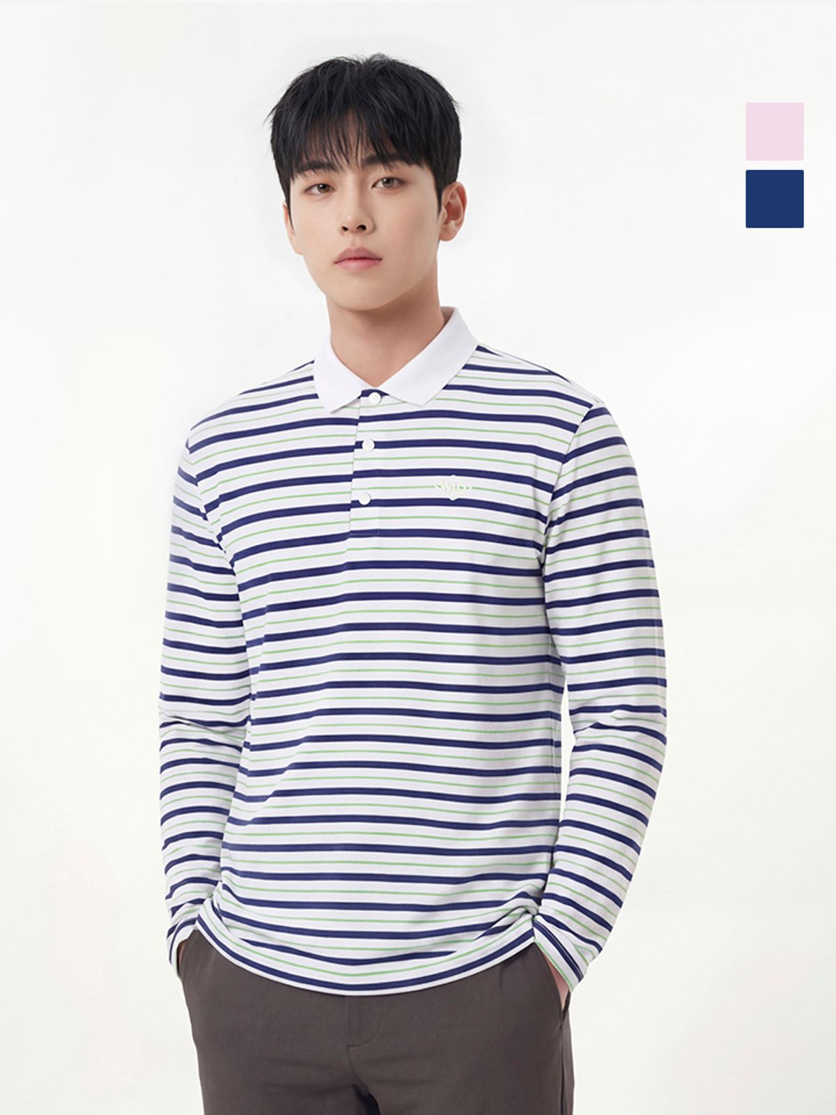 웨스트우드(WESTWOOD) 남성 스트라이프 긴팔 폴로티_WO2MCTP443