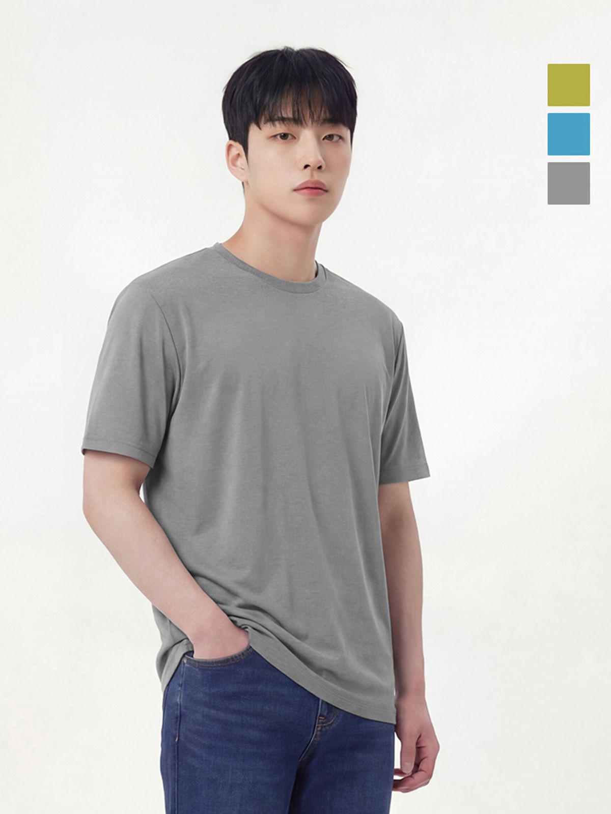 웨스트우드(WESTWOOD) 남성 베이직 멜란지 라운드티_WO2MTTR431