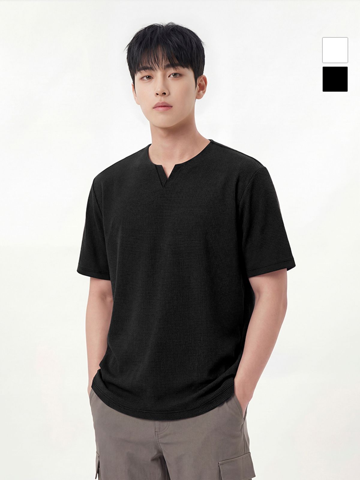웨스트우드(WESTWOOD) 남성 에리변형 우븐 라운드티_WO2MCTR435
