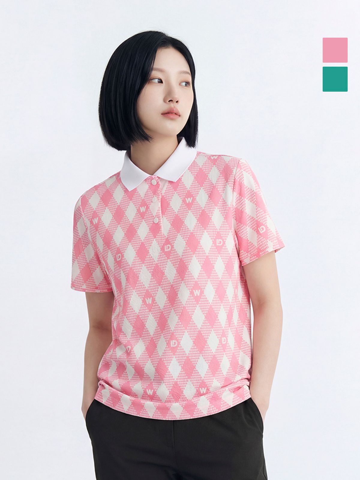 웨스트우드(WESTWOOD) 여성 아가일 프린트 폴로티_WO2WCTP446