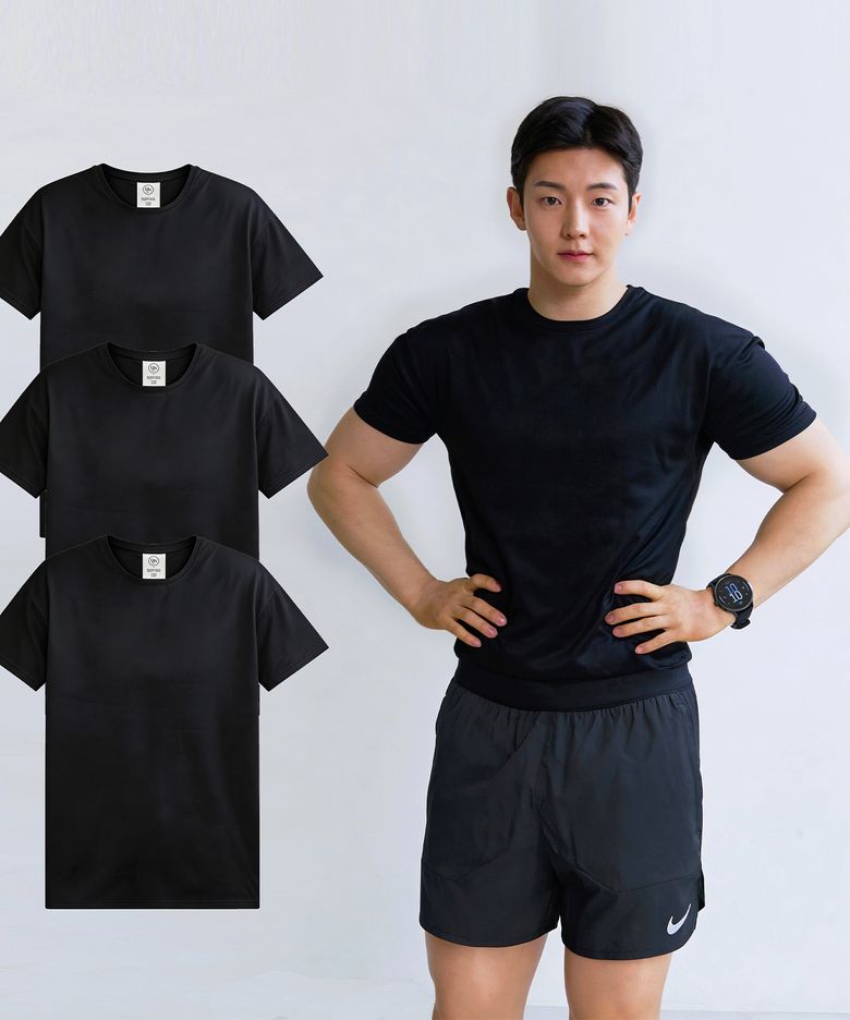 어깨넓어보이는 메쉬 쿨링 머슬핏 반팔 러닝 티셔츠 3장 세트