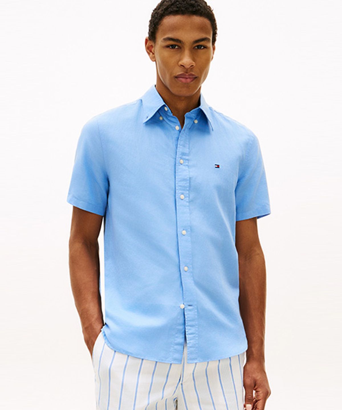 타미힐피거(TOMMY HILFIGER) [Regular fit] 모던 린넨 블렌드 솔리드 셔츠 (T12G3WSH190MT1C14)