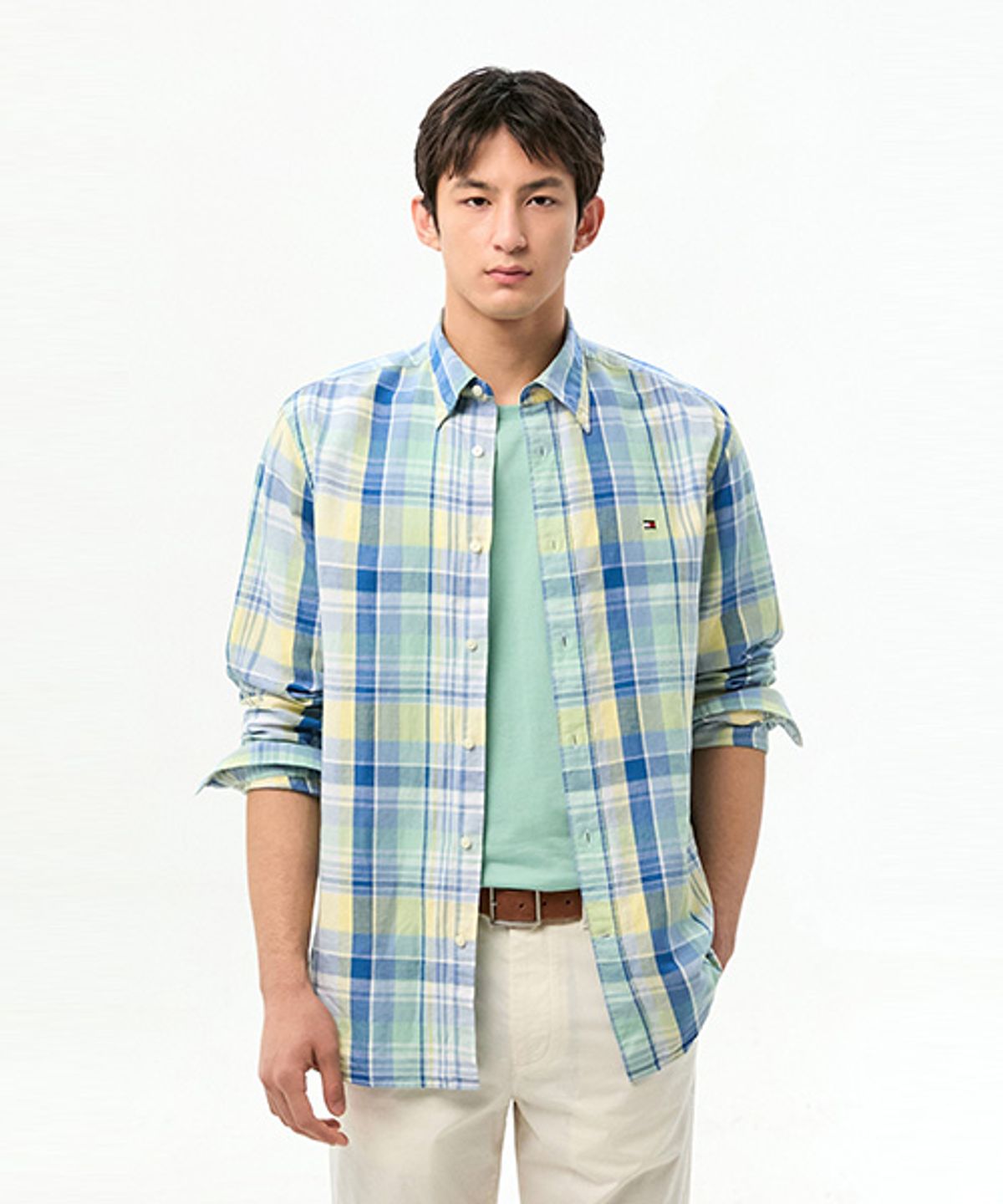 타미힐피거(TOMMY HILFIGER) [Regular fit] 린넨 블렌드 마드라스 체크 셔츠 (T12G1WSH185MT10RD)