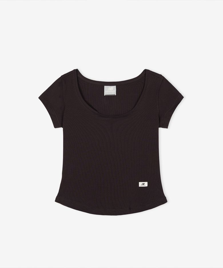 NBNEG2W472 / WOMEN 핏티드 스퀘어넥 캡 반팔티 (BROWN)