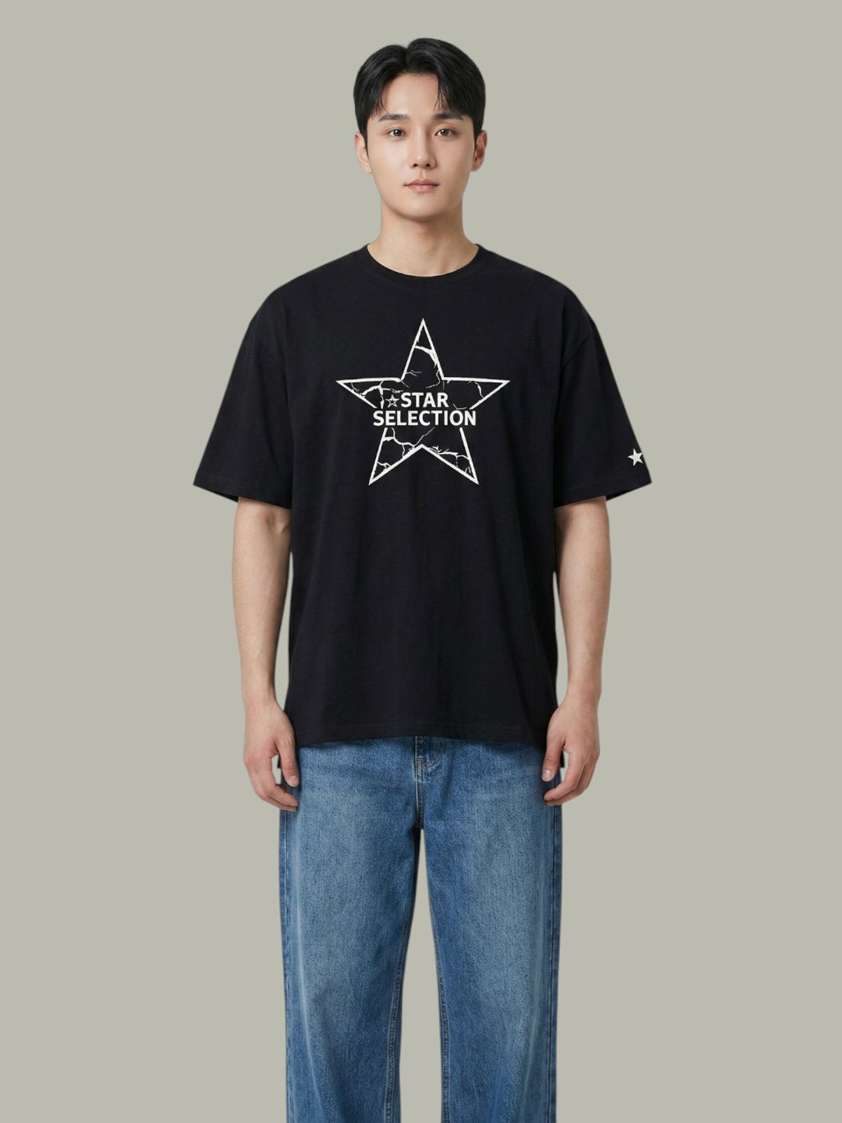 지블랙(ZBLACK) 스타셀렉션 스타인스타  오버핏 반팔 BLACK