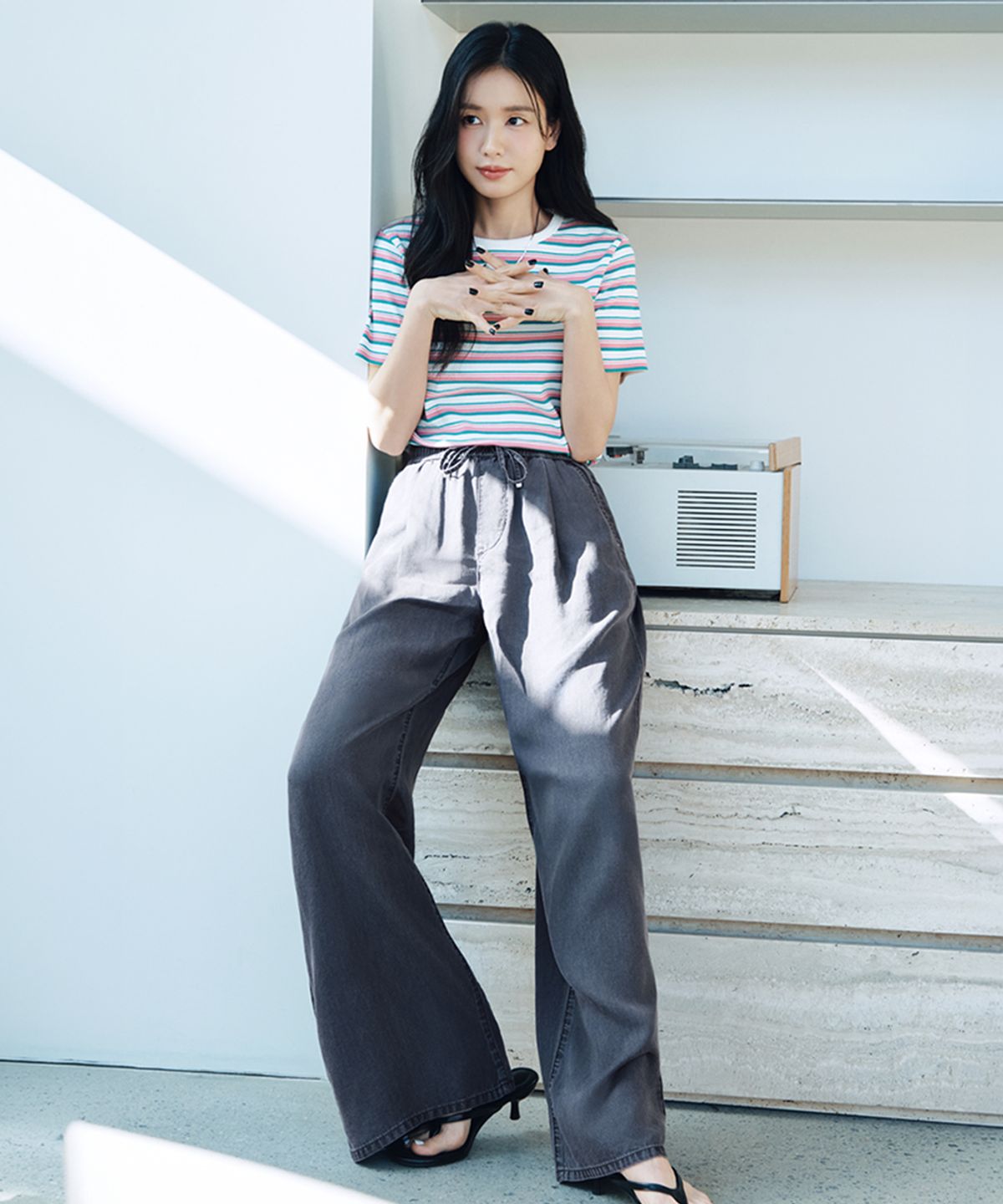셀렙샵에디션(CELEBSHOP EDITION) [2PACK] 밴딩 스트링 와이드 찰랑 데님