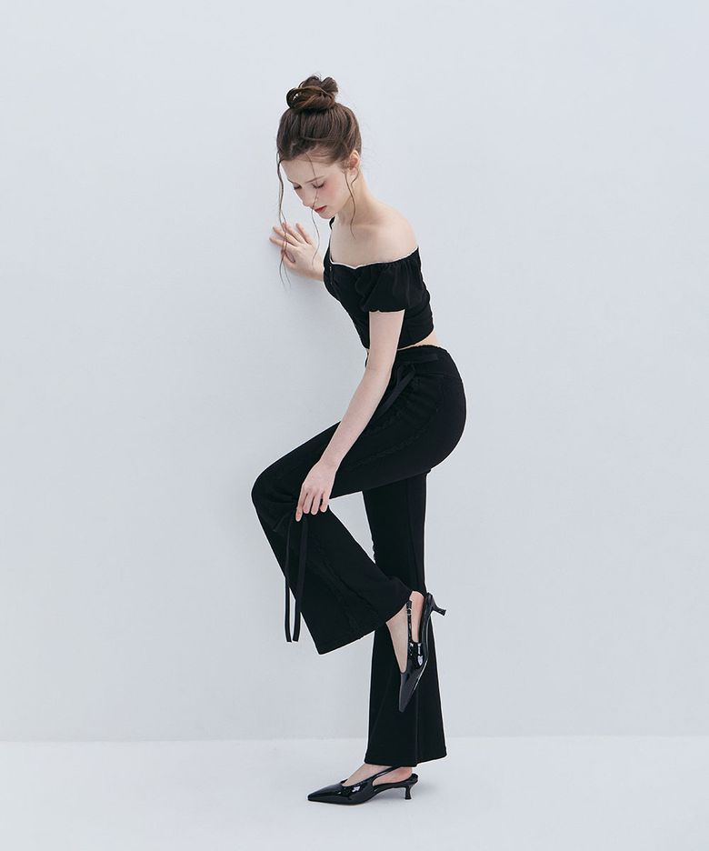 CONTOUR LINE RIBBON PANTS - BLACK