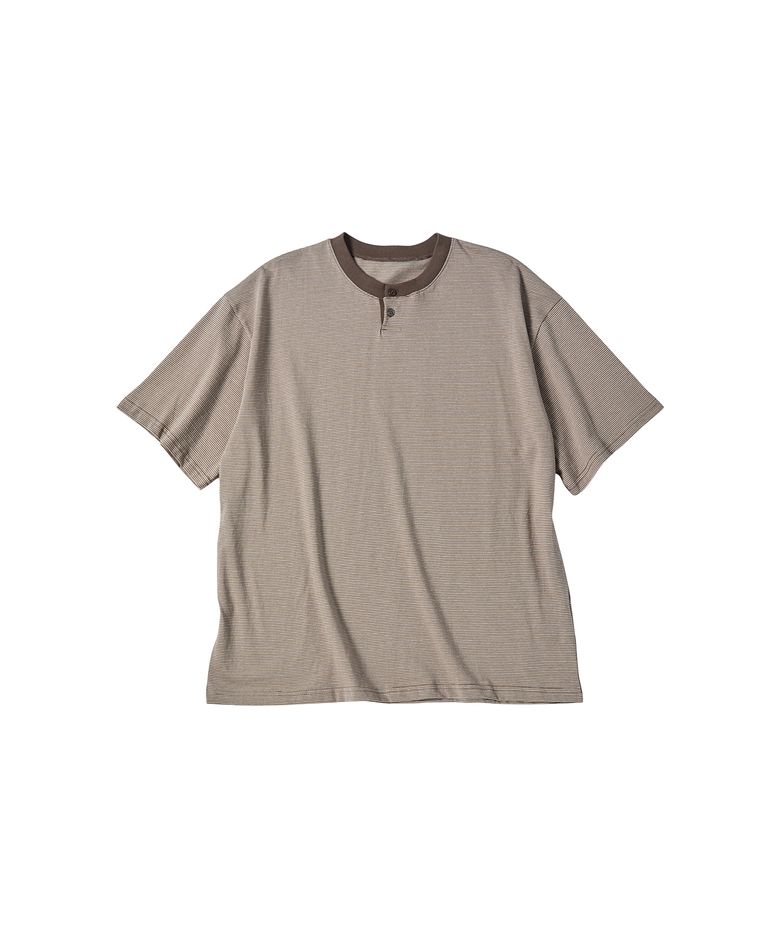 STRIPE HENLY NECK T-SHIRT [BROWN]