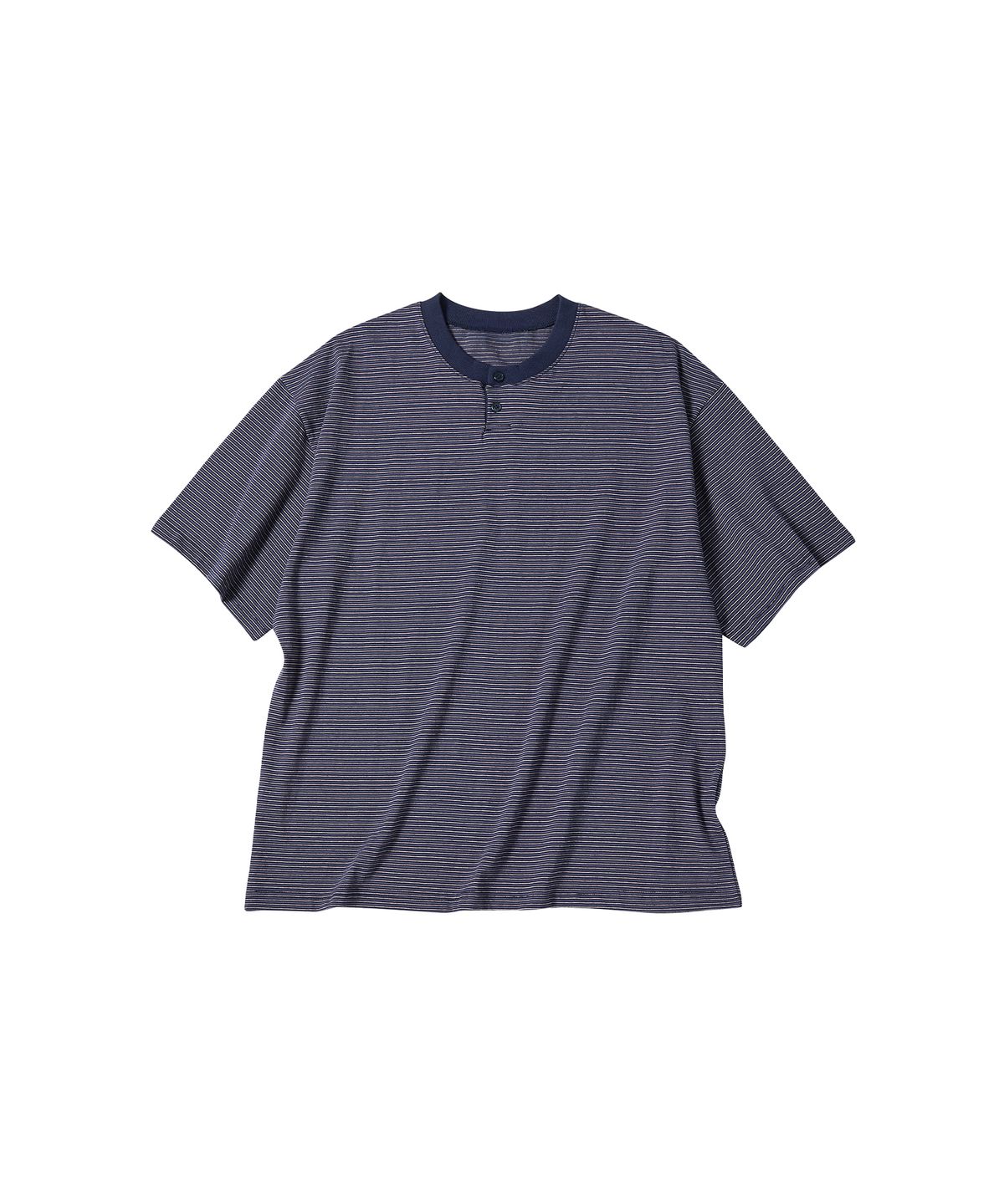 꼬모니노즈(COMONINOZ) STRIPE HENLY NECK T-SHIRT [NAVY]