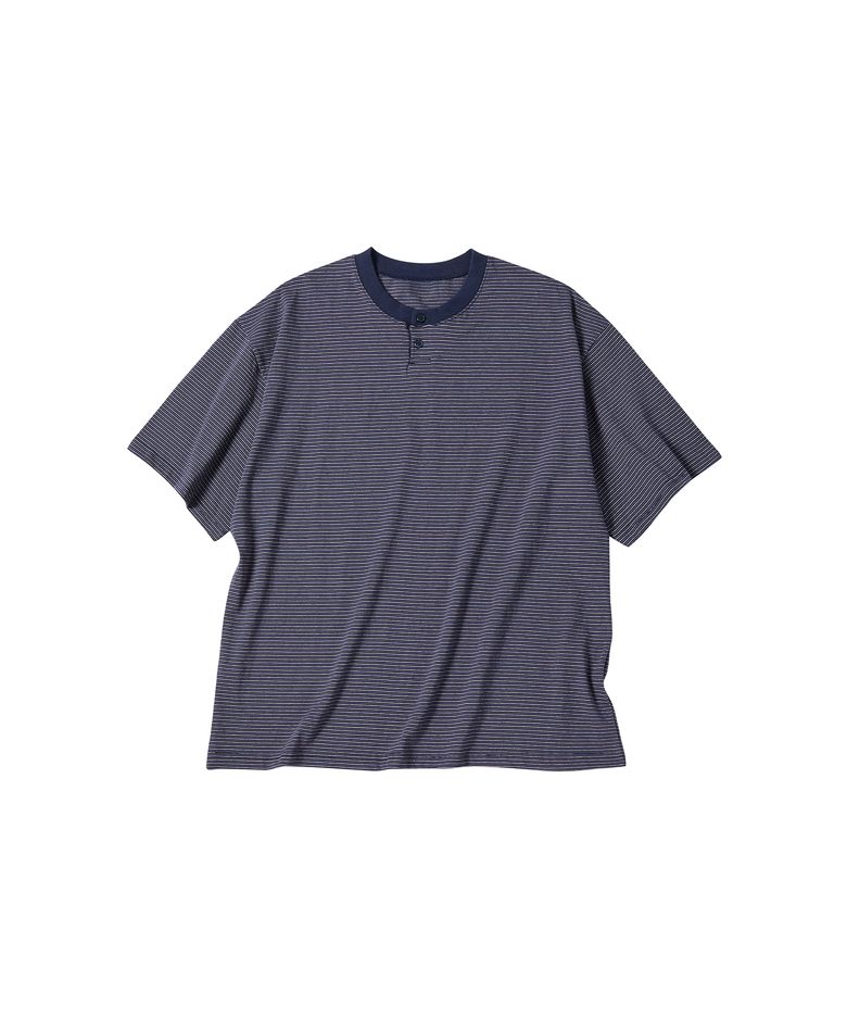 STRIPE HENLY NECK T-SHIRT [NAVY]