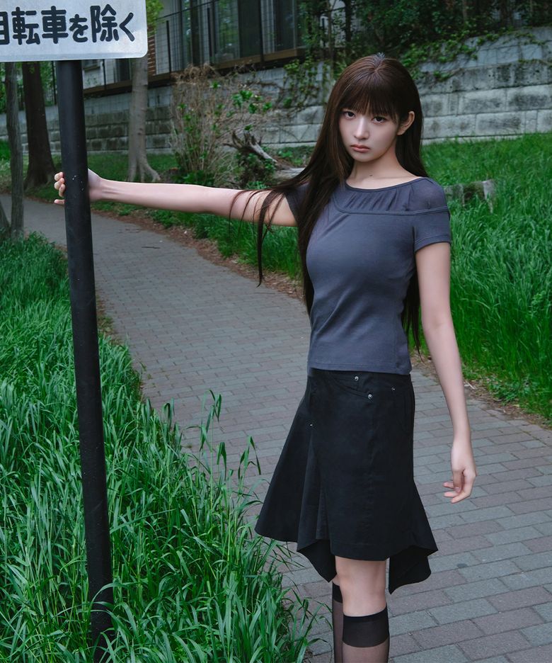 [레이 PICK] One side draped midi skirt BLACK