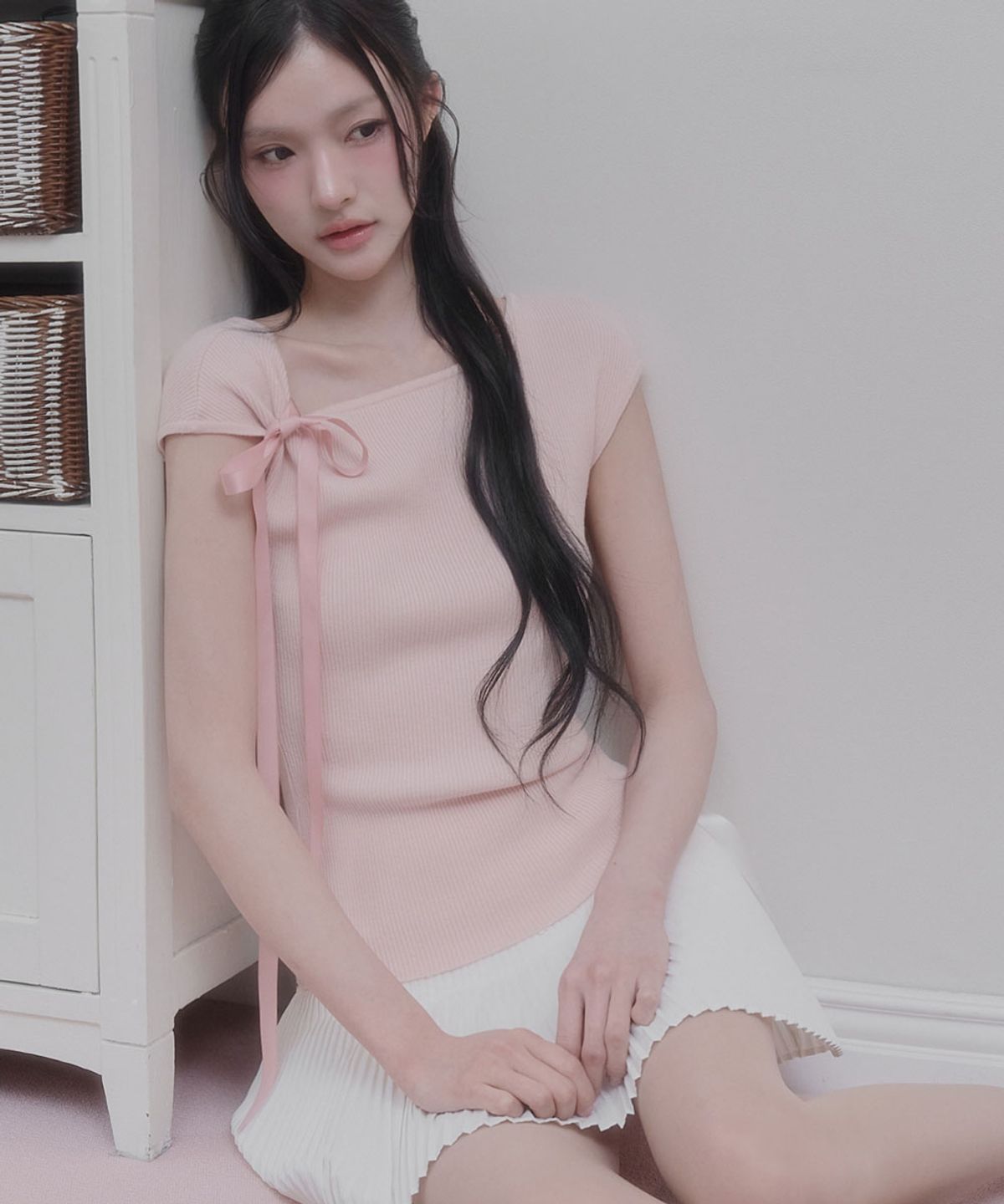 모아벨(MOABEL) BLUSH TIE KNIT - PINK