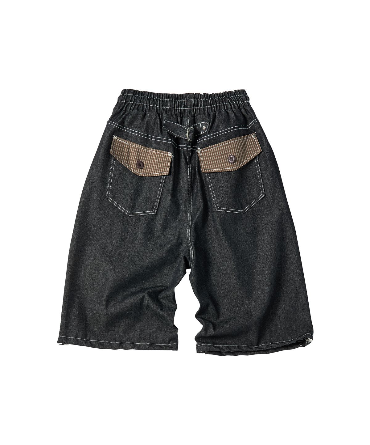 꼬모니노즈(COMONINOZ) CHECK POCKET DENIM SHORTS [BLACK]