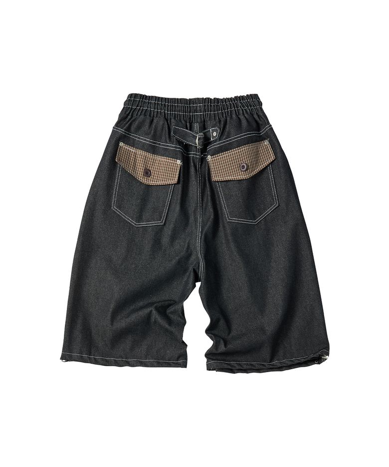 CHECK POCKET DENIM SHORTS [BLACK]