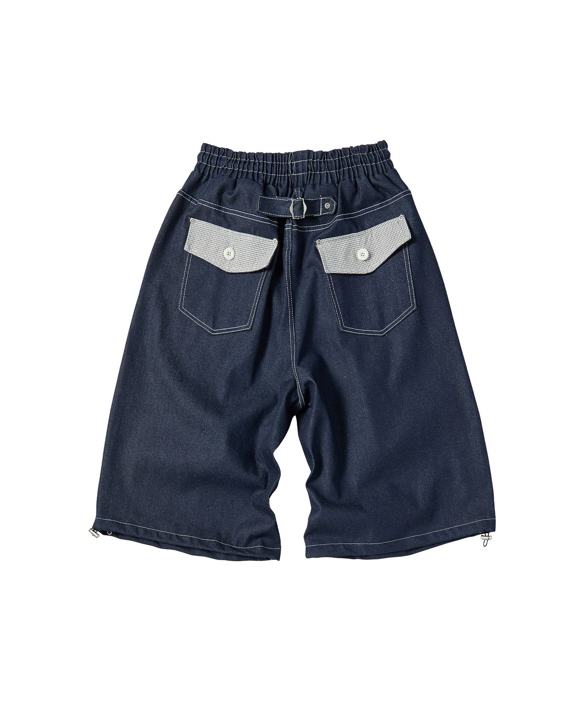 꼬모니노즈(COMONINOZ) CHECK POCKET DENIM SHORTS [NAVY]